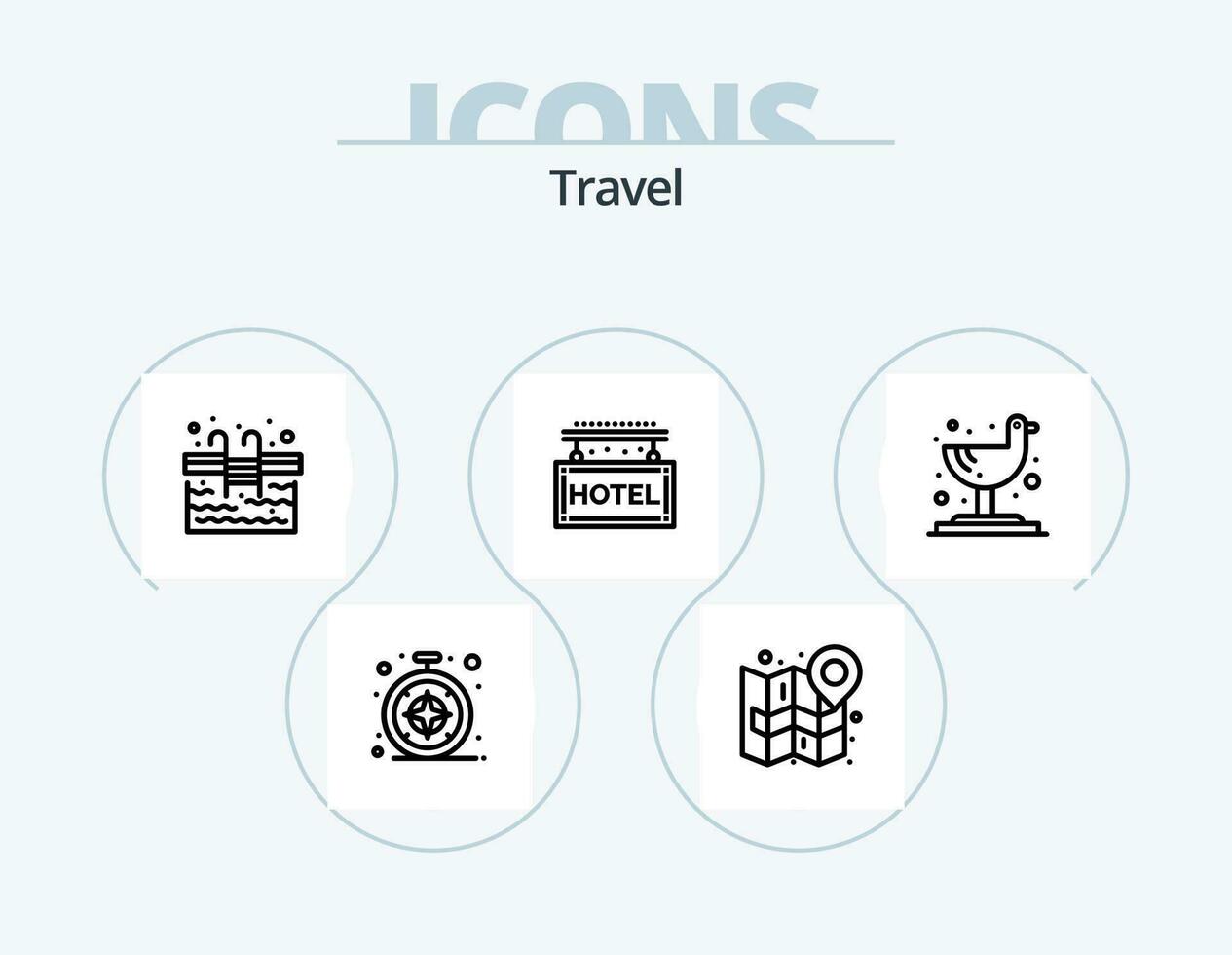 viaggio linea icona imballare 5 icona design. pubblico. safari. città. bussola. itinerario vettore