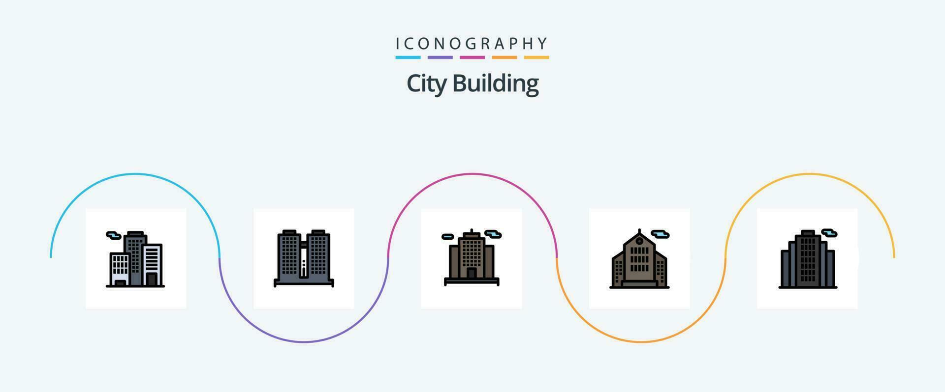 città edificio linea pieno piatto 5 icona imballare Compreso . vero. costruzione. proprietà. società vettore