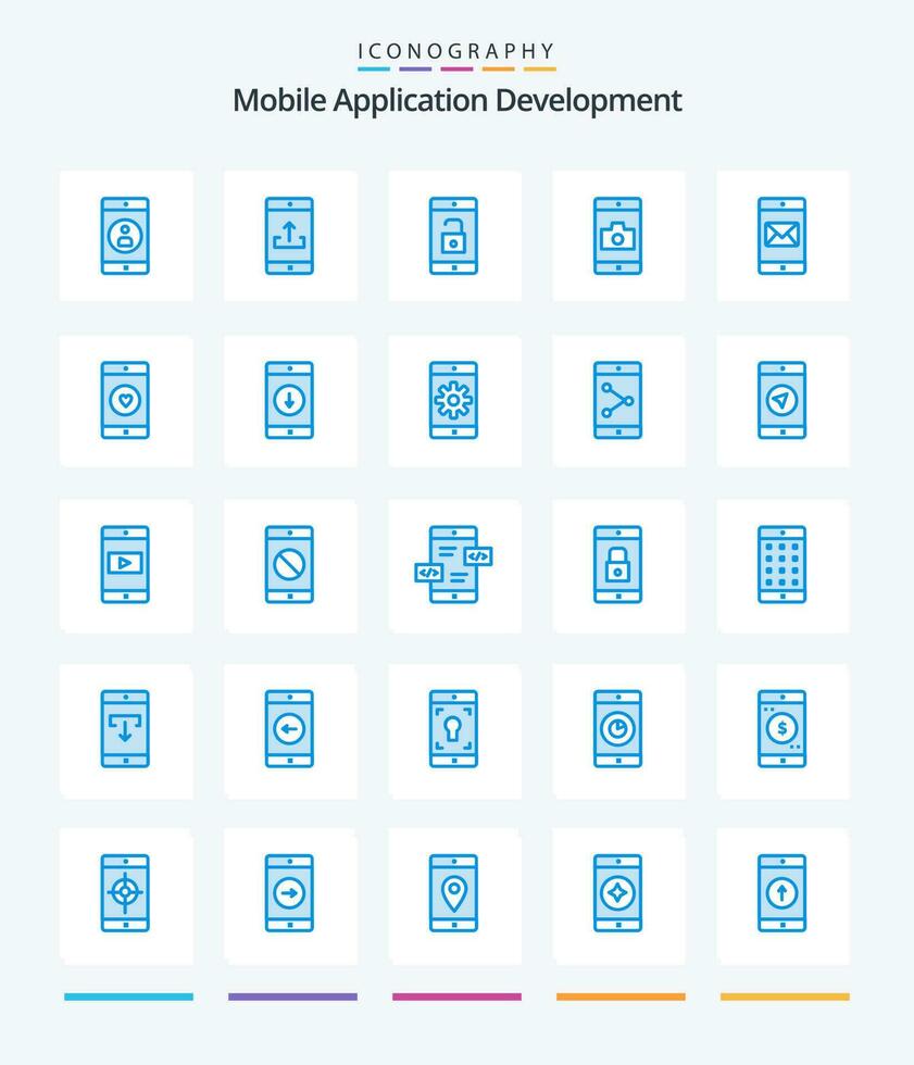 creativo mobile applicazione sviluppo 25 blu icona imballare come come applicazione. mobile applicazione. caricamento. mobile. sbloccare vettore