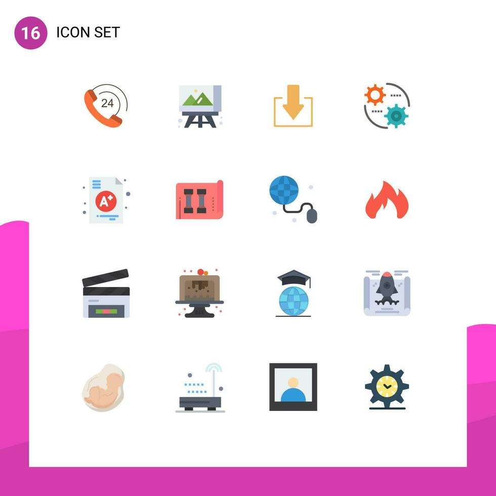 16 piatto colore concetto per siti web mobile e applicazioni scuola un' giù un' Ingranaggio modificabile imballare di creativo vettore design elementi