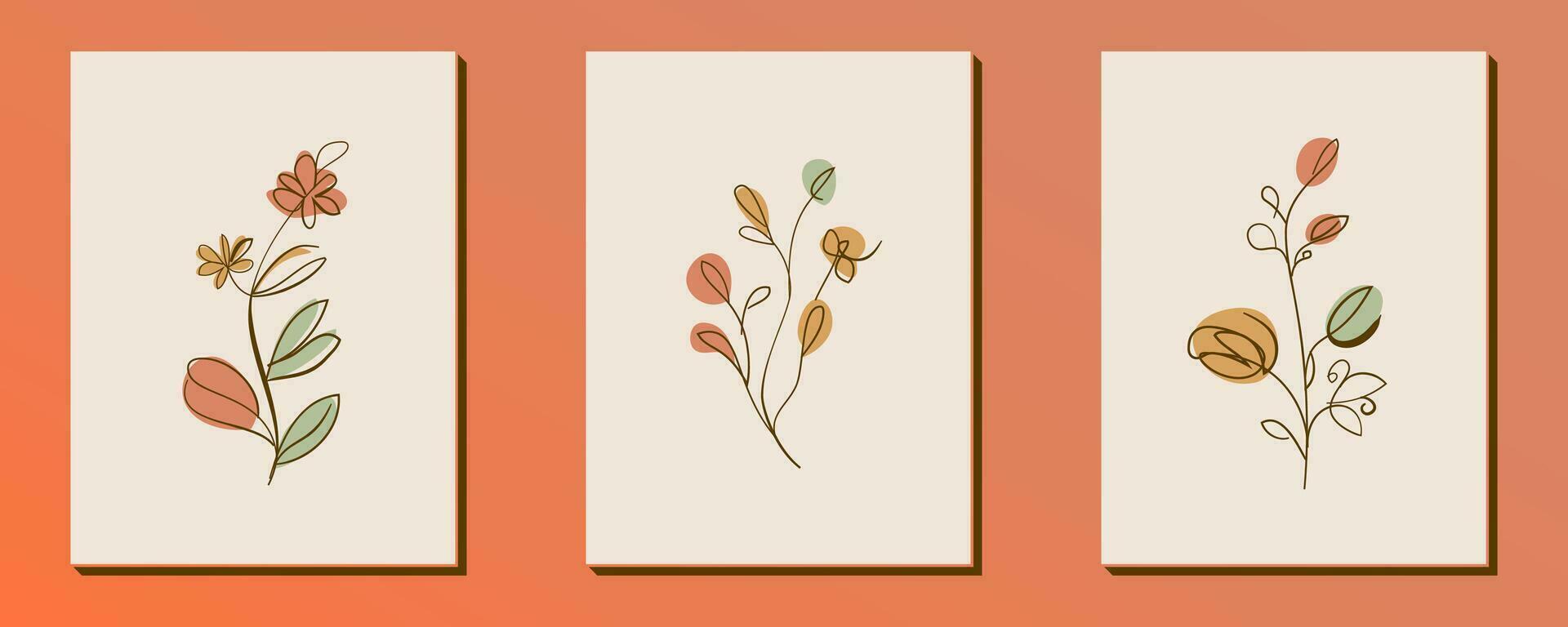 impostato di mano disegnato retrò fiore forma e scarabocchio design elemento. linea arte foglie, fiori e impianti. astratto Vintage ▾ contemporaneo vettore illustrazione. Perfetto per manifesto, sociale media messaggi, etichetta.