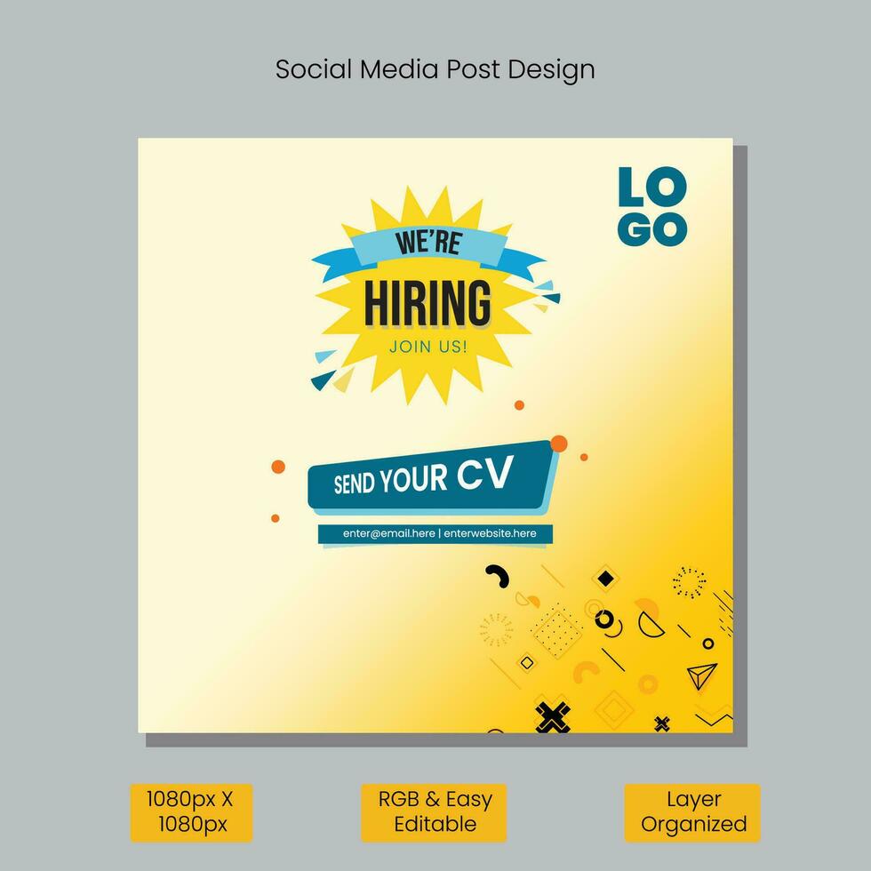 noi siamo assumere lavoro posto vacante Facebook o instagram o sociale media inviare ragnatela bandiera design modello vettore