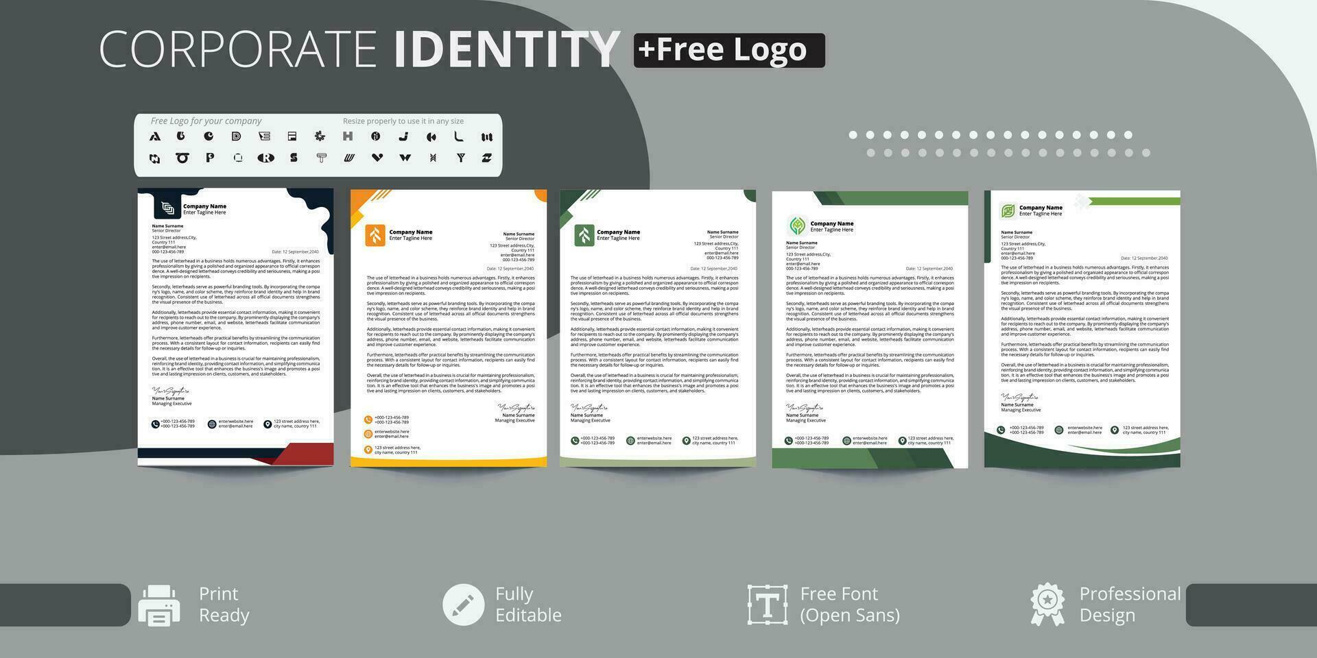 gratuito professionale carta intestata con logo design per attività commerciale vettore