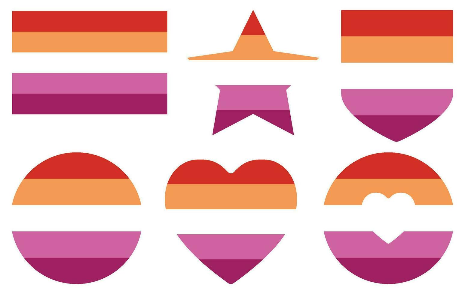 lesbica orgoglio bandiera nel forma impostare. lgbt simbolo nel forma impostare. vettore