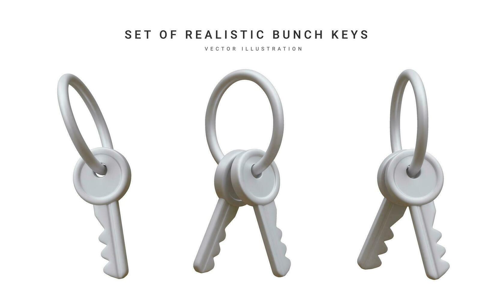 impostato di 3d realistico argento mazzo di chiavi isolato nel bianco sfondo. vettore illustrazione