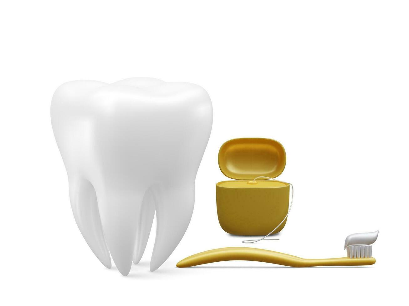 realistico dente e dentale utensili per denti isolato su bianca sfondo. medico dentista attrezzo. odontoiatria, assistenza sanitaria, igiene concetto. vettore illustrazione