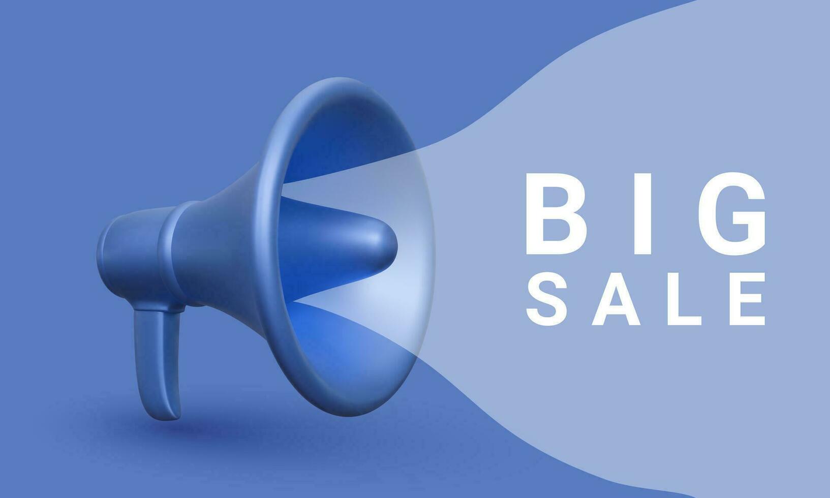 3d realistico blu plastica megafono marketing concetto. grande saldi. vettore illustrazione