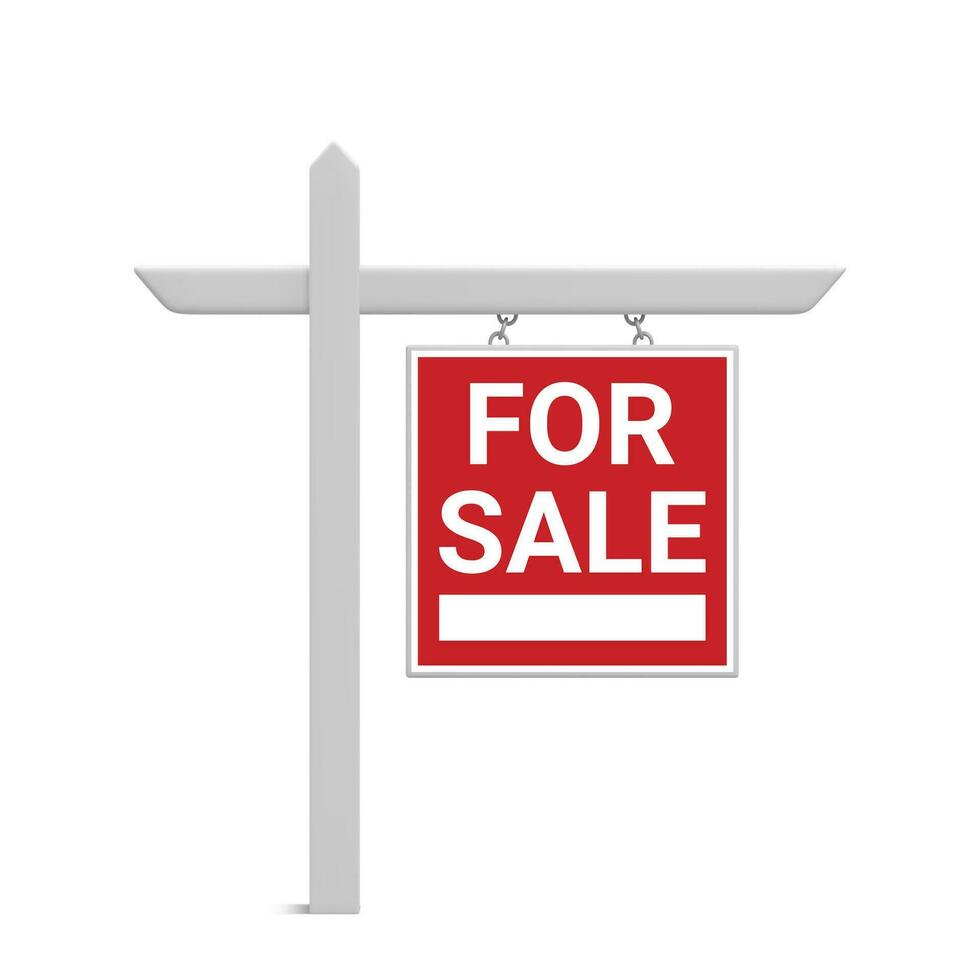 3d realistico vendita vero tenuta cartello isolato su bianca sfondo. casa per vendita concetto. vettore illustrazione