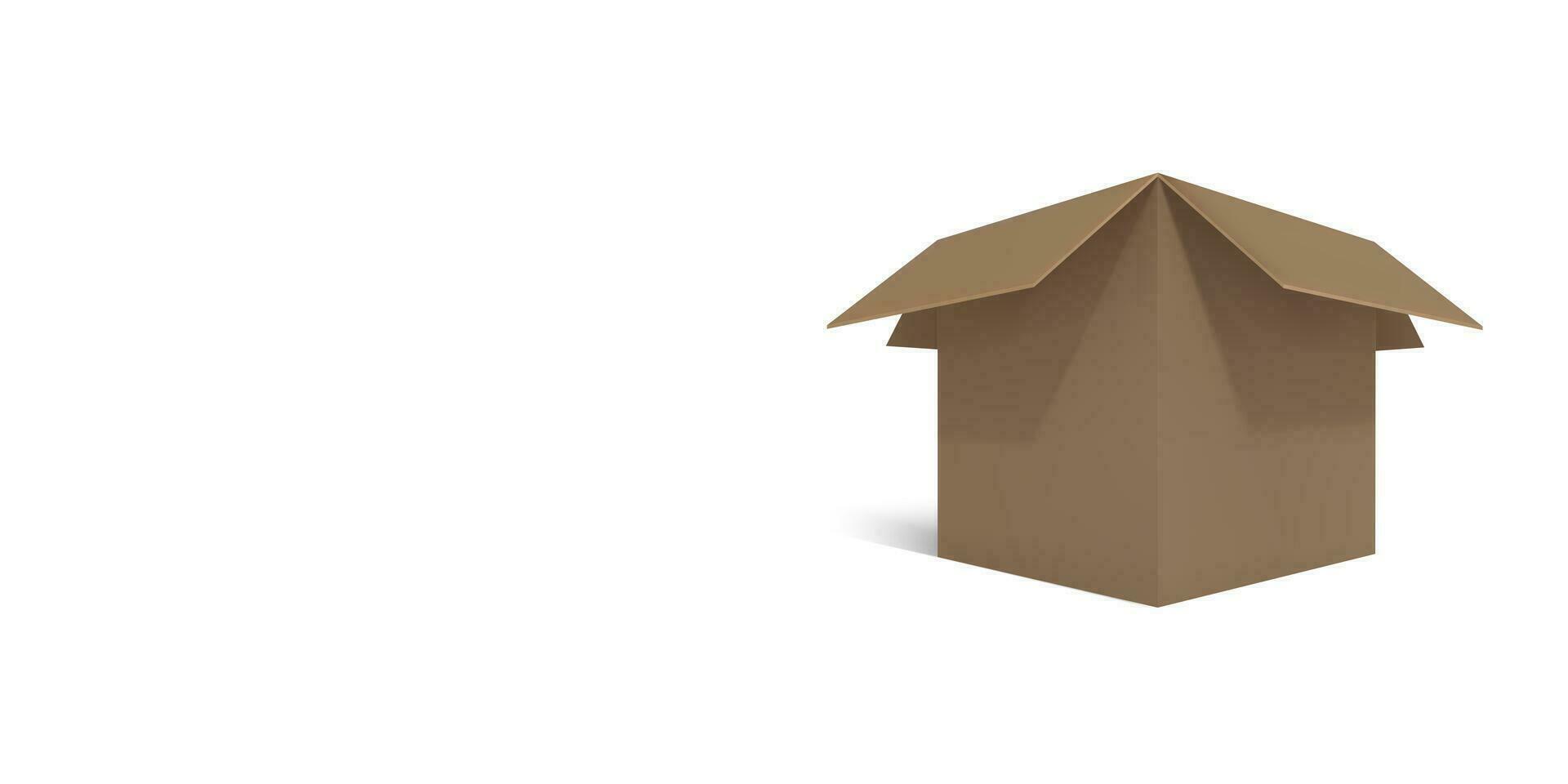 realistico cartone Marrone consegna scatola con ombra isolato su bianca sfondo. Aperto scatola. vettore illustrazione