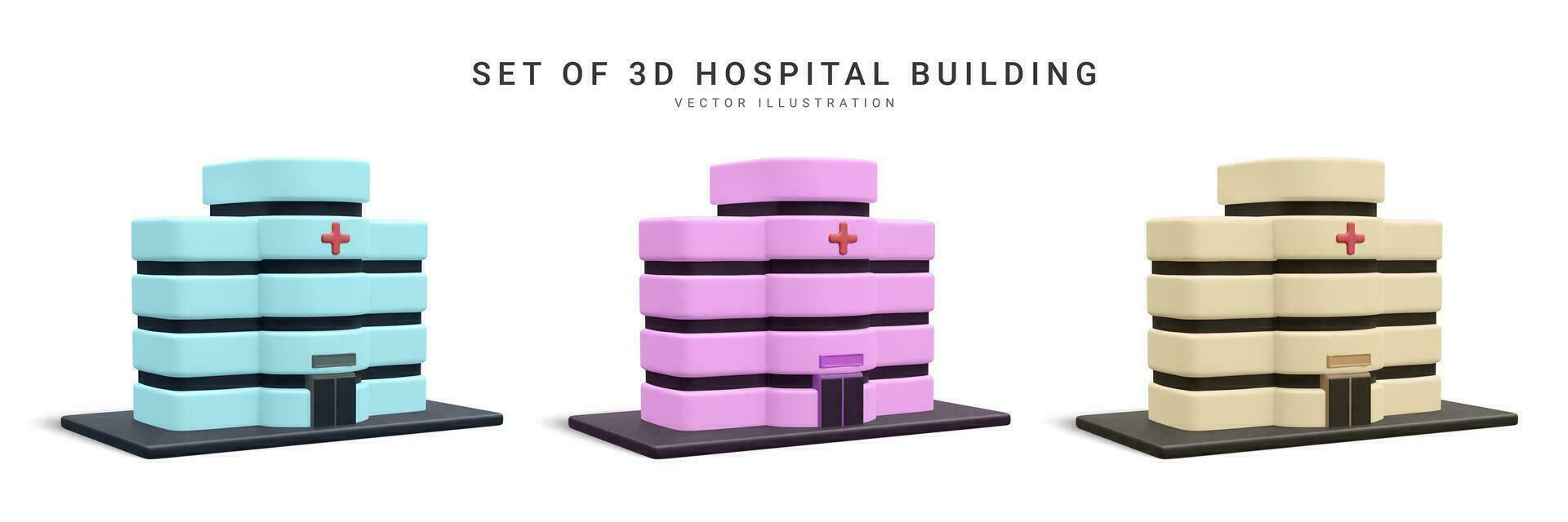 impostato di 3d realistico ospedale edificio isolato su bianca sfondo. assistenza sanitaria design concetto. vettore illustrazione