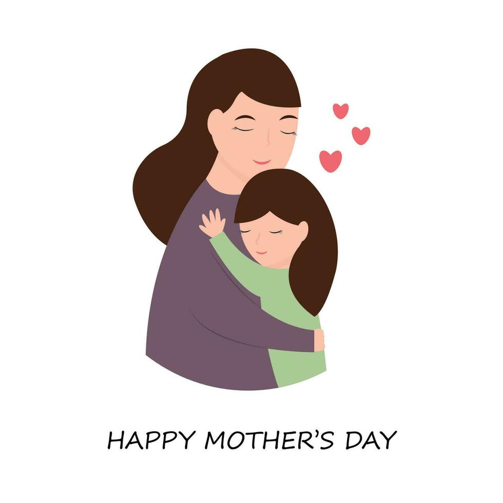 La madre di giorno saluto carta con Immagine di donna abbracciare sua poco figlia. vettore illustrazione nel cartone animato stile.