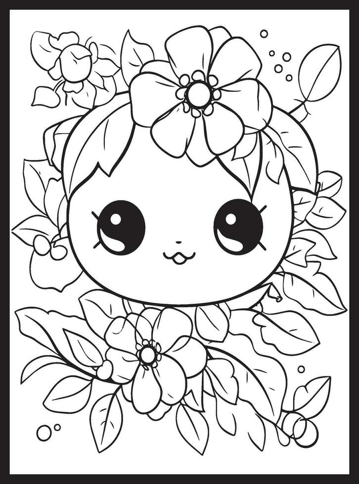 carino kawaii fiore colorazione pagine vettore