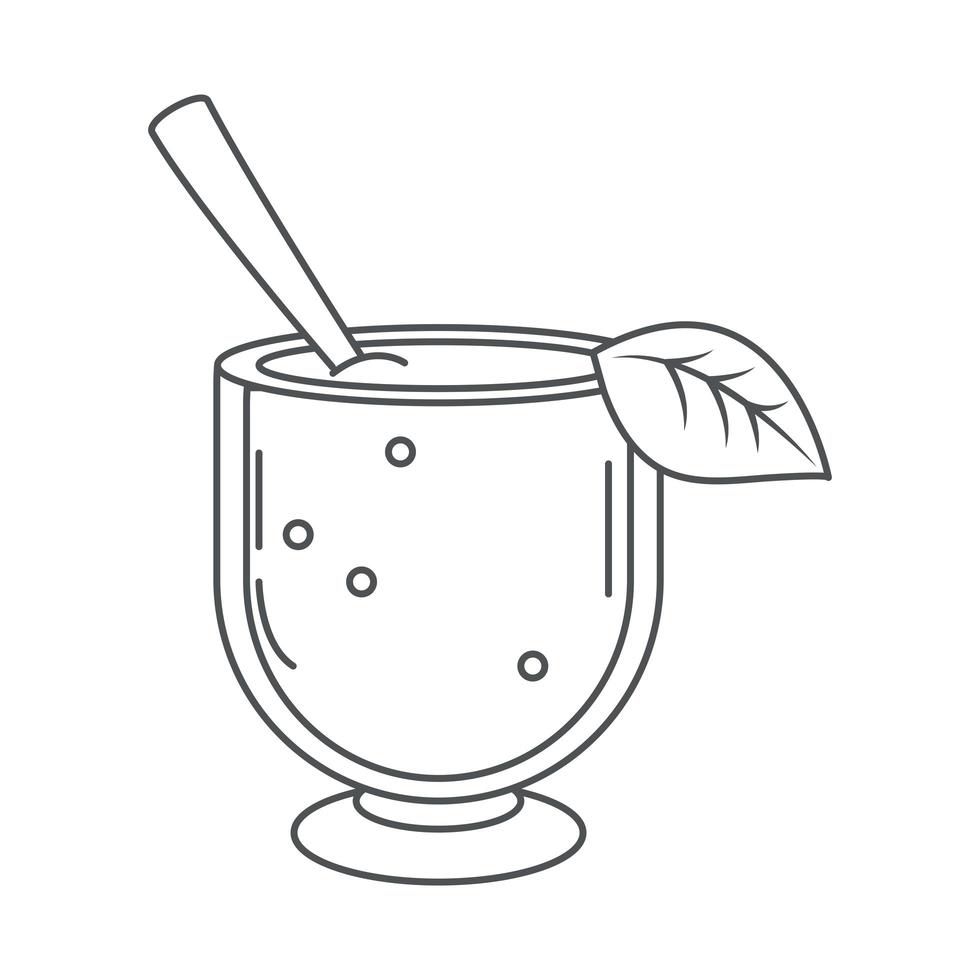 tazza di vetro da tè con cucchiaio e stile icona linea foglia vettore