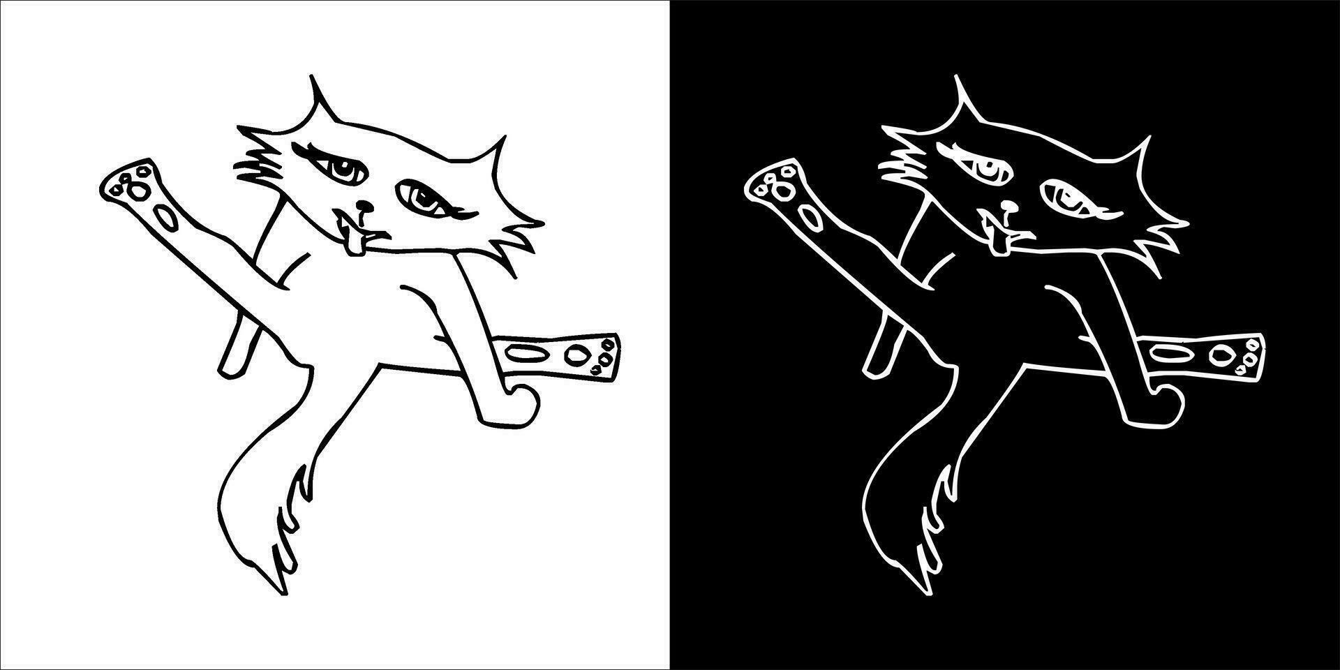 illustrazione, vettore grafico di gatto icona, nero e bianca colore su trasparente sfondo