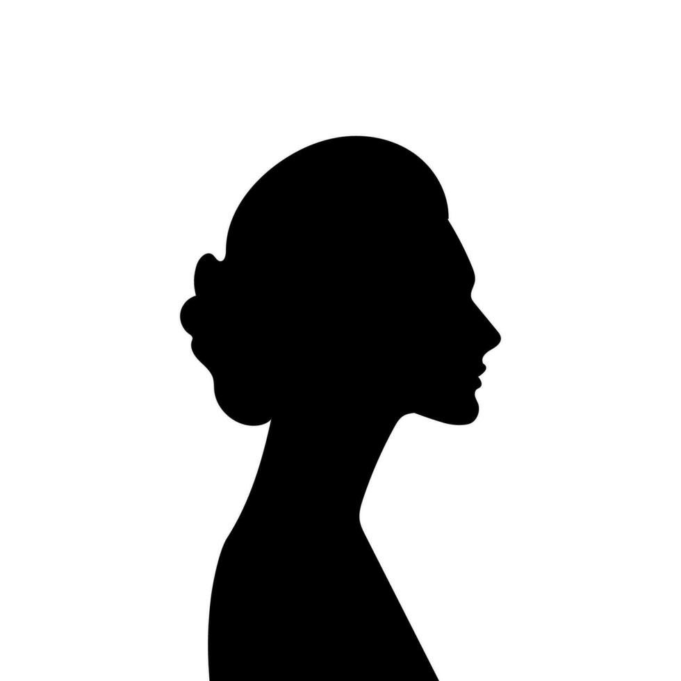 donna avatar profilo. vettore silhouette di un' donna di testa o icona isolato su un' bianca sfondo. simbolo di femmina bellezza.
