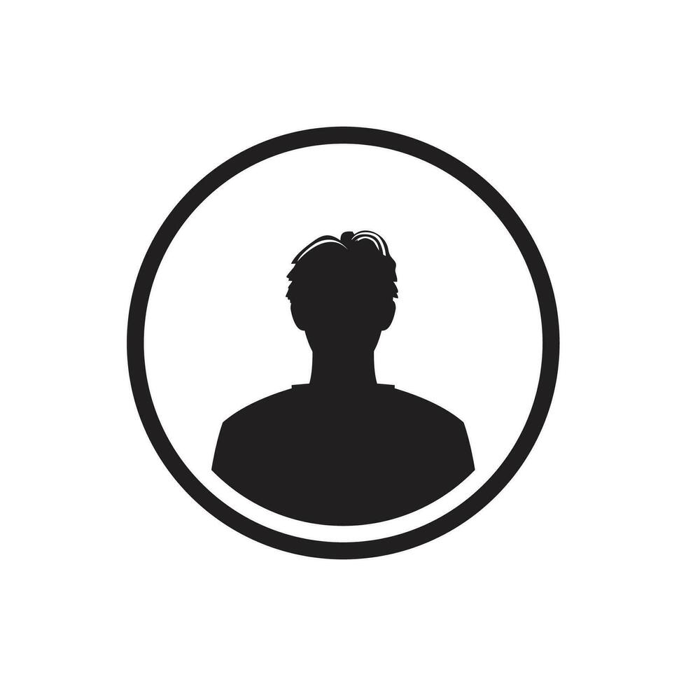 monocromatico uomo avatar silhouette con metà cerchio. utente icona vettore nel di moda piatto design.