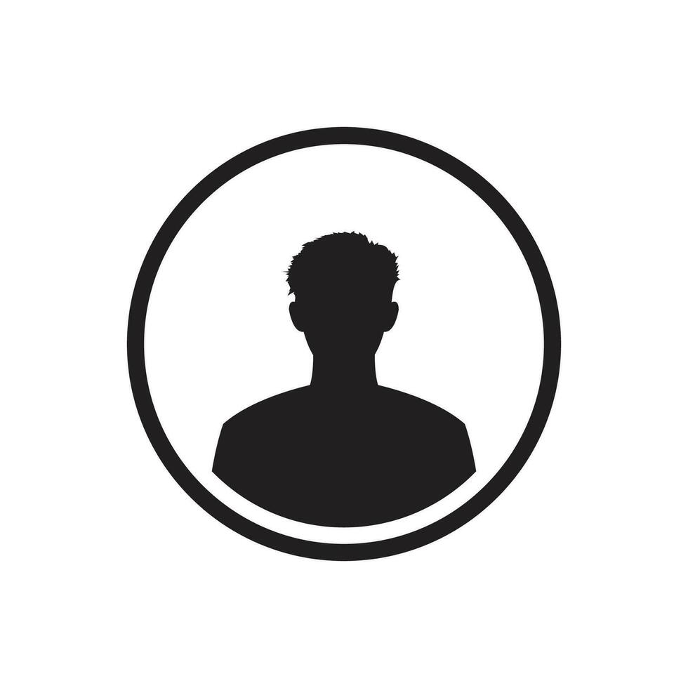monocromatico uomo avatar silhouette con metà cerchio. utente icona vettore nel di moda piatto design.