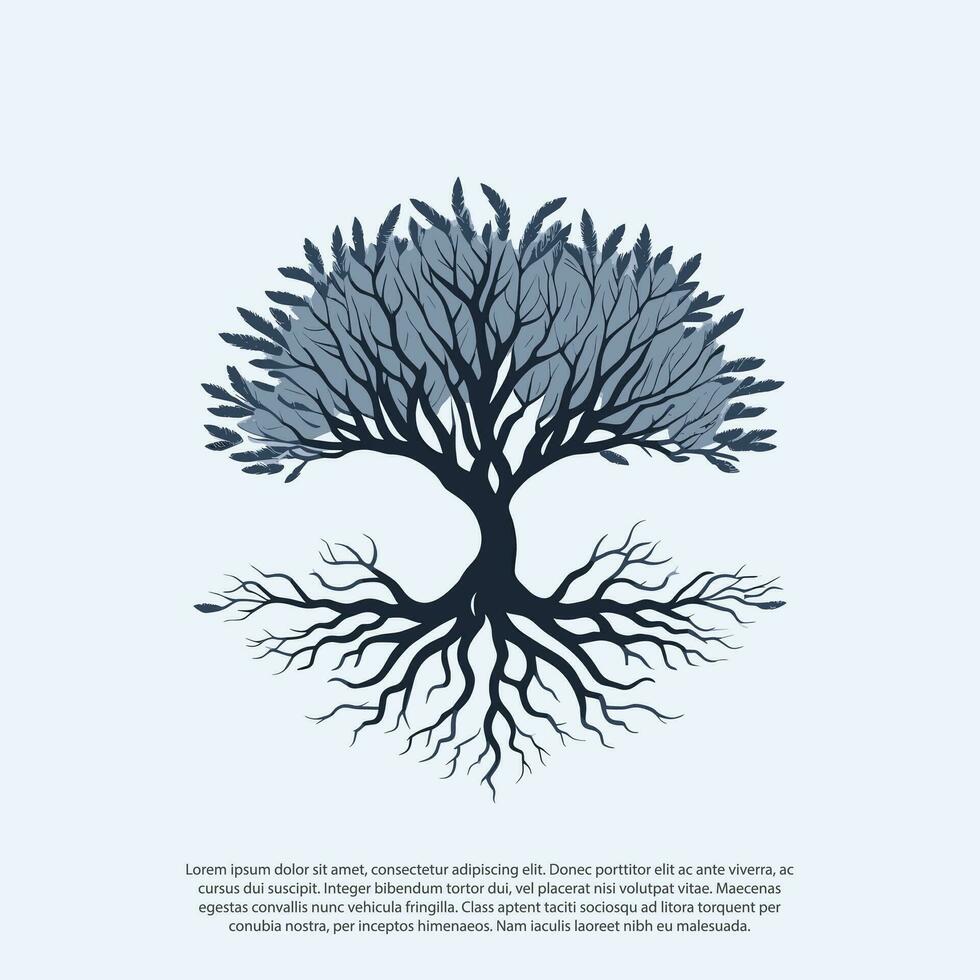 vettore nero albero di vivere icona su bianca sfondo, albero con radice, creativo vettore grafico silhouette di foglia albero, follia, quercia