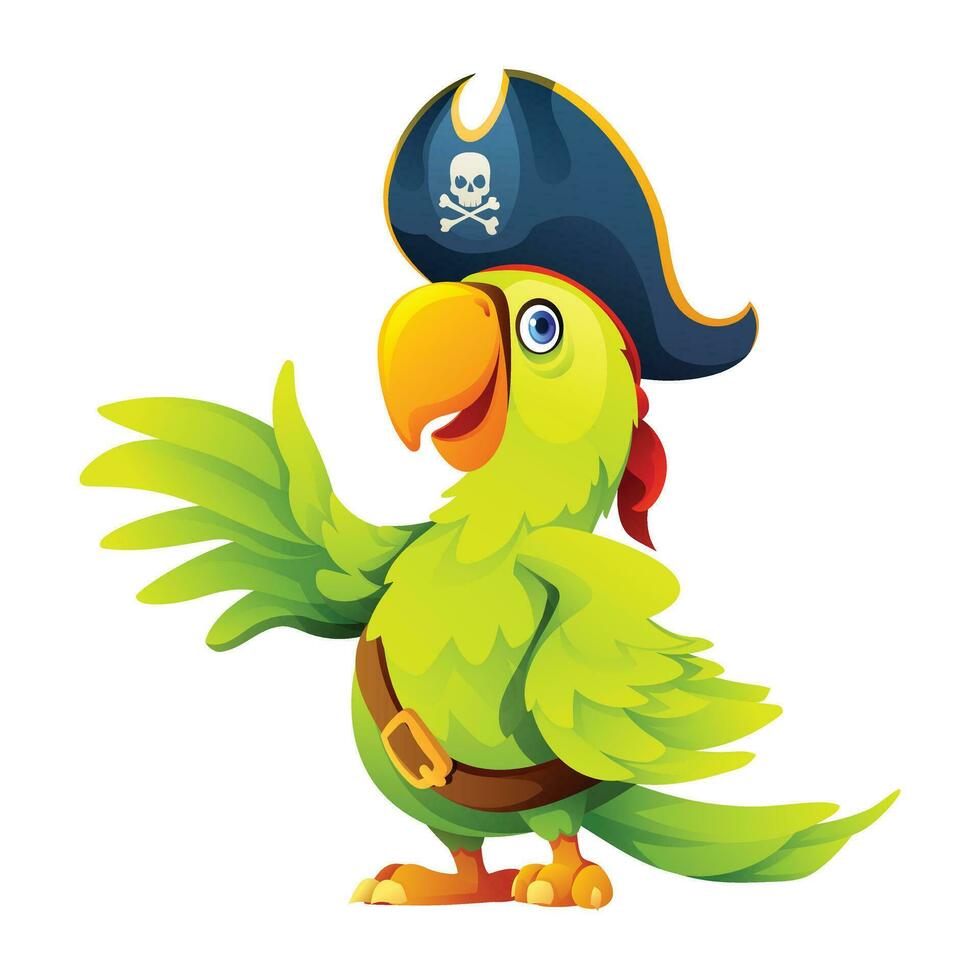 carino pirata pappagallo agitando ala cartone animato illustrazione isolato su bianca sfondo vettore
