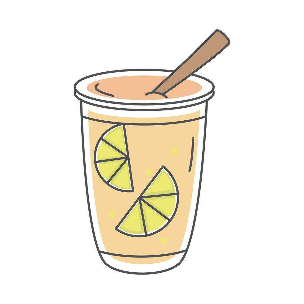 tazza da tè con cannuccia e fetta di limone linea e riempimento vettore