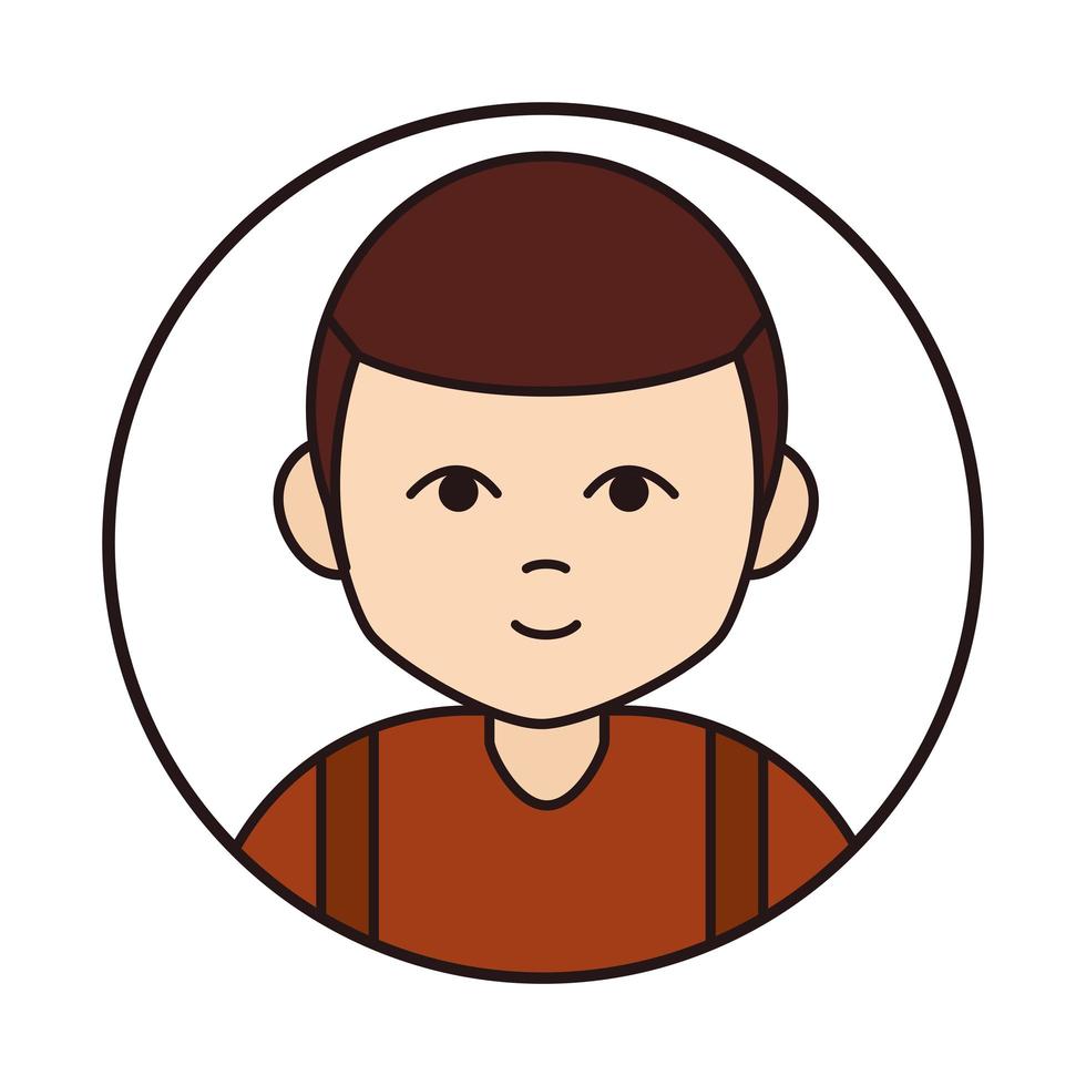 giovane ragazzo personaggio dei cartoni animati icona linea rotonda vettore