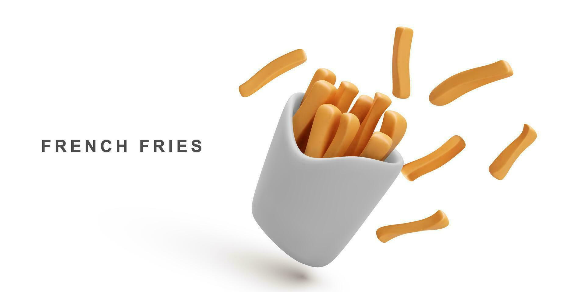 3d realistico francese patatine fritte. vettore illustrazione.