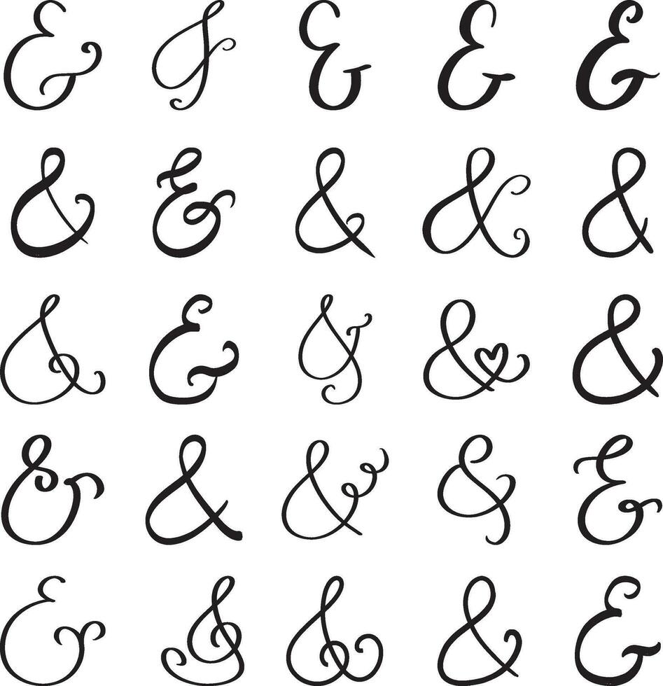 tipografia copione ampersand per nozze invito, manifesto, carta. decorativo mano disegnato simbolo. fiorire lettering elemento. vettore illustrazione