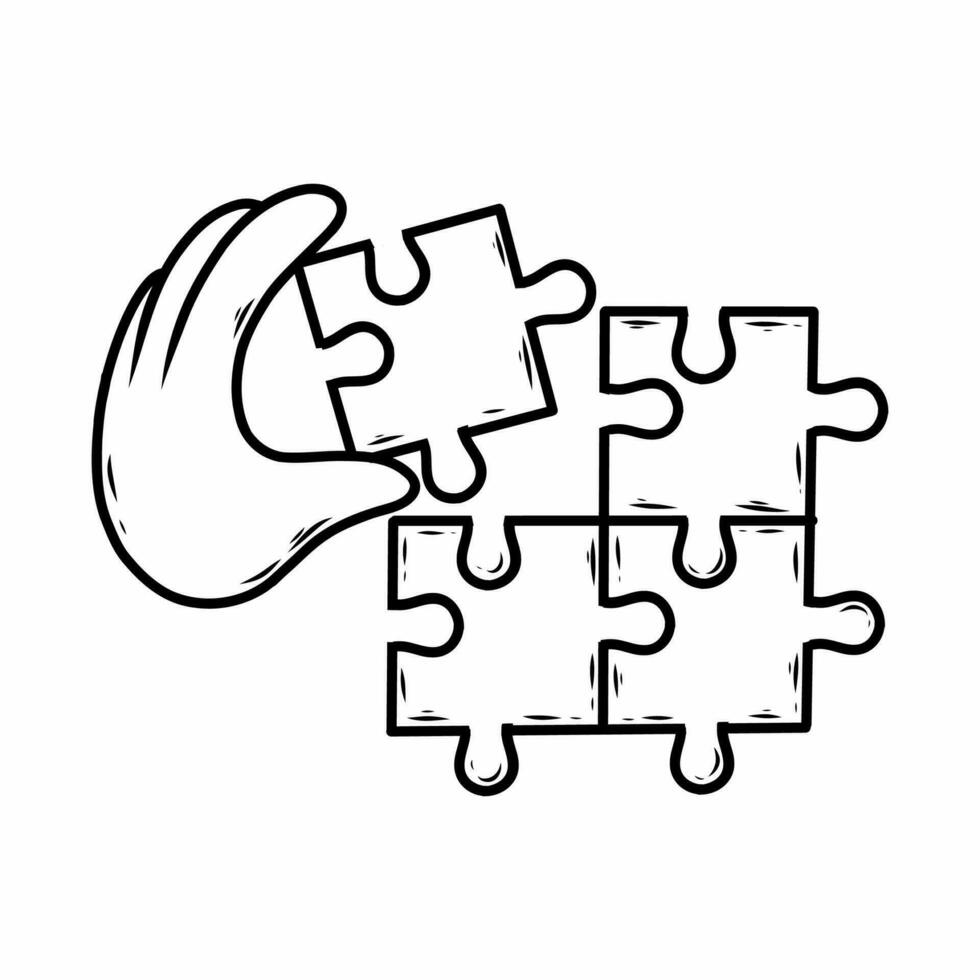 puzzle e mano. adatto dettaglio. vettore scarabocchio illustrazione.