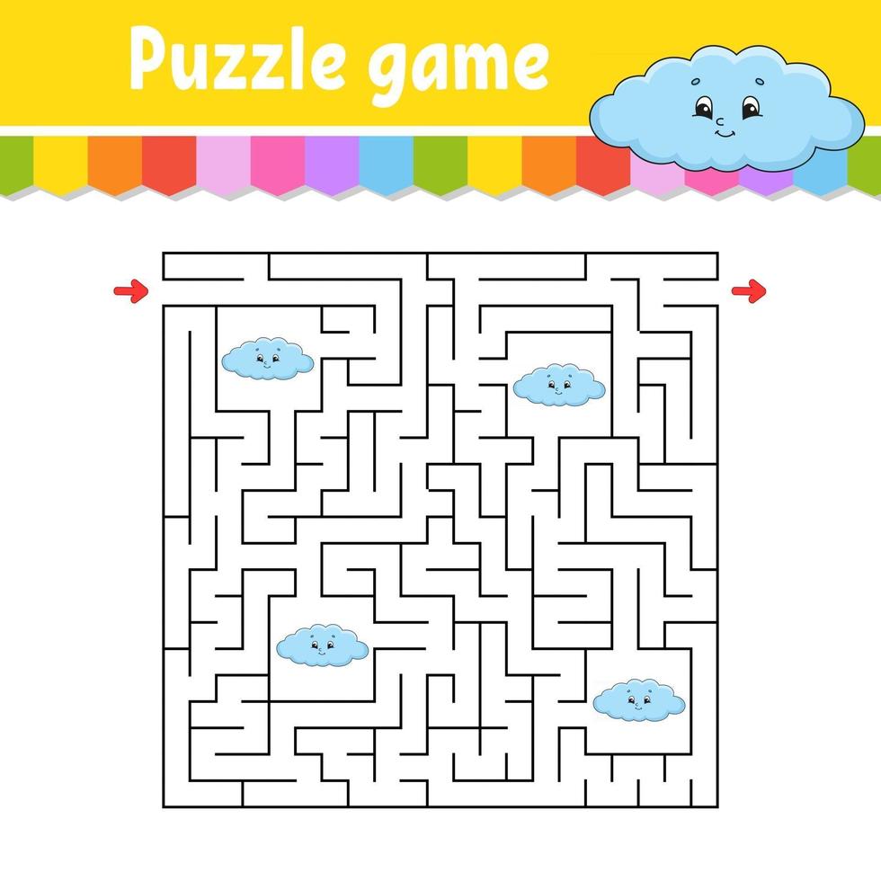 labirinto quadrato. gioco per bambini. nuvola divertente. puzzle per bambini. enigma del labirinto. illustrazione vettoriale a colori. trovare la strada giusta. illustrazione vettoriale isolato. personaggio dei cartoni animati.