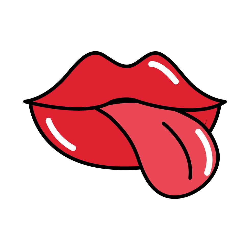 bocca femminile lingua fuori pop art stile fumetto icona piatta vettore
