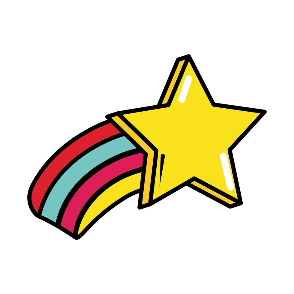 icona piatta in stile fumetto pop art arcobaleno stella cadente vettore