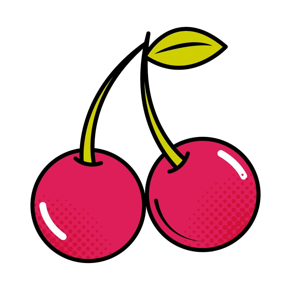 icona piatta in stile fumetto pop art frutta ciliegia vettore