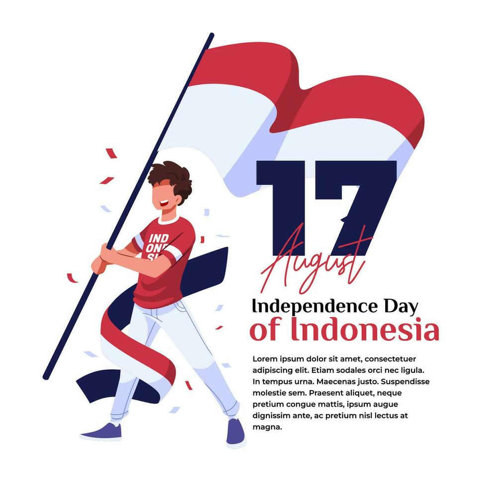 illustrazione di il celebrazione di indonesiano indipendenza un' giovane uomo in piedi dritto vettore