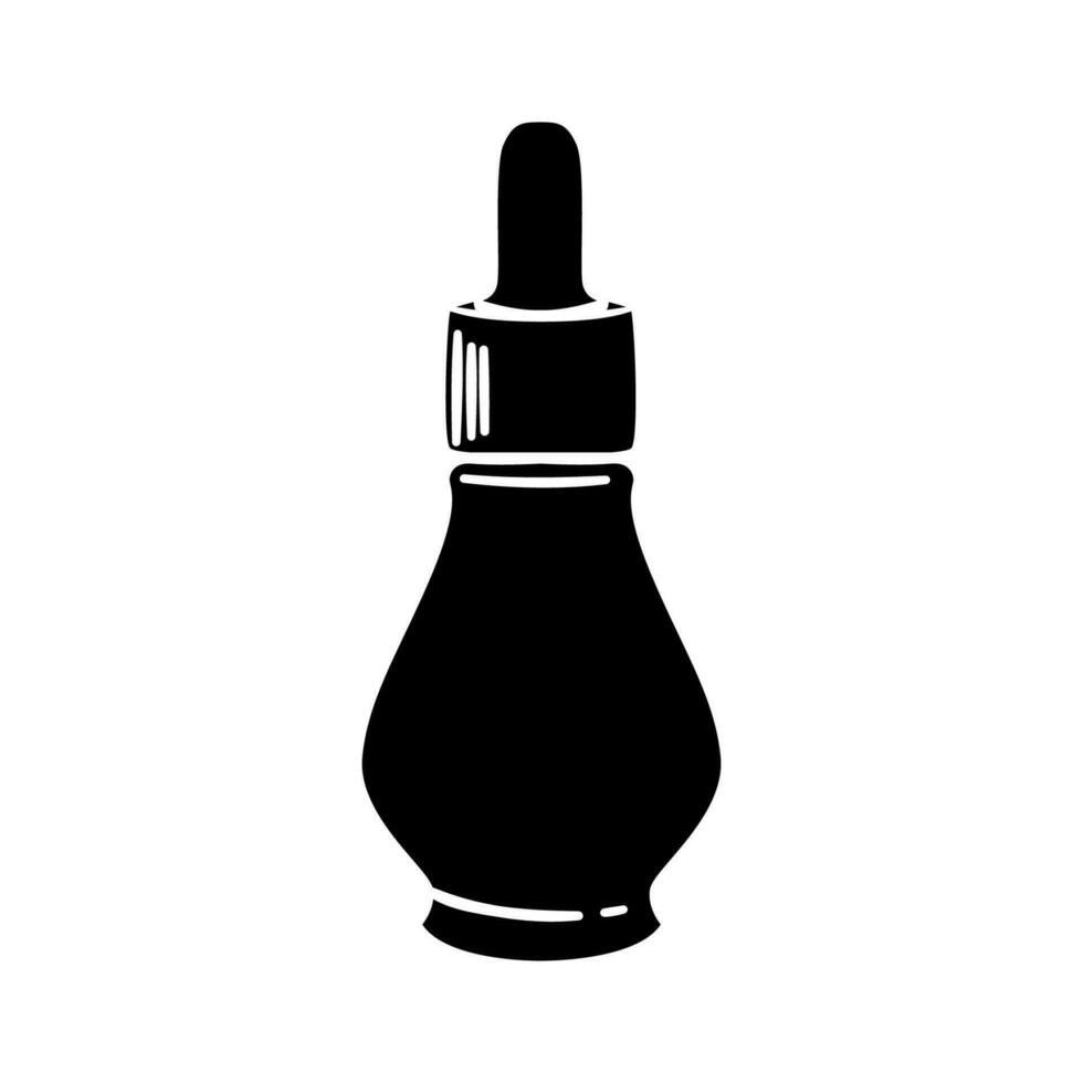 cosmetico bottiglia con contagocce distributore icona silhouette. pelle cura prodotti, siero, crema o gel. casa bellezza trattamenti vettore
