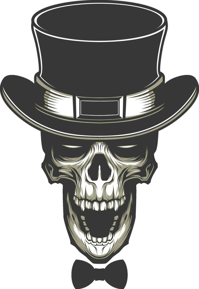 cranio con cappello e cravatta vettore illustrazione