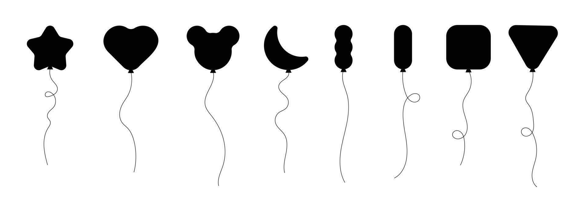 impostato di nero silhouette festa palloncini legato con stringhe. vettore illustrazione nel cartone animato stile