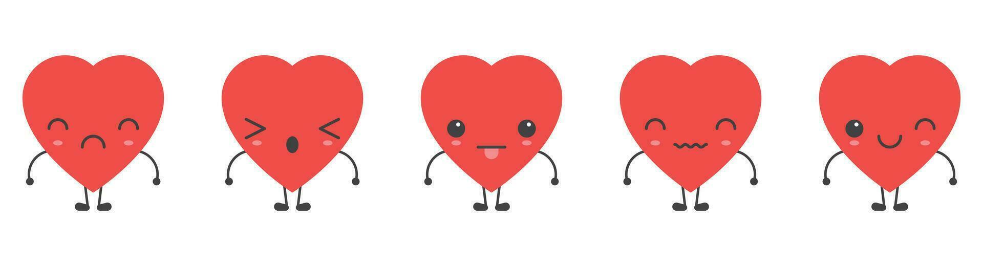 cartone animato cuore forma emoji con diverso umore vettore illustrazione collezione