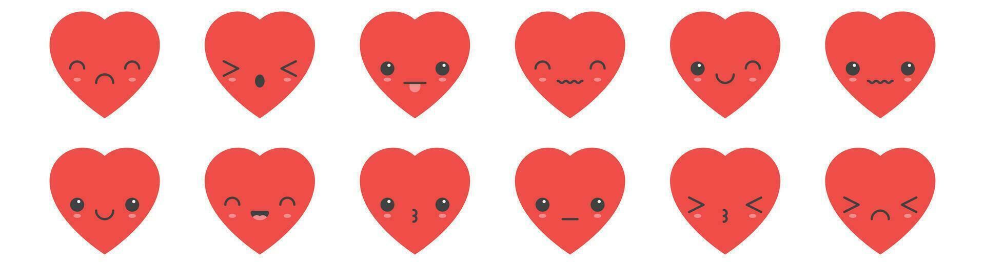 cartone animato cuore forma emoji con diverso umore vettore illustrazione collezione