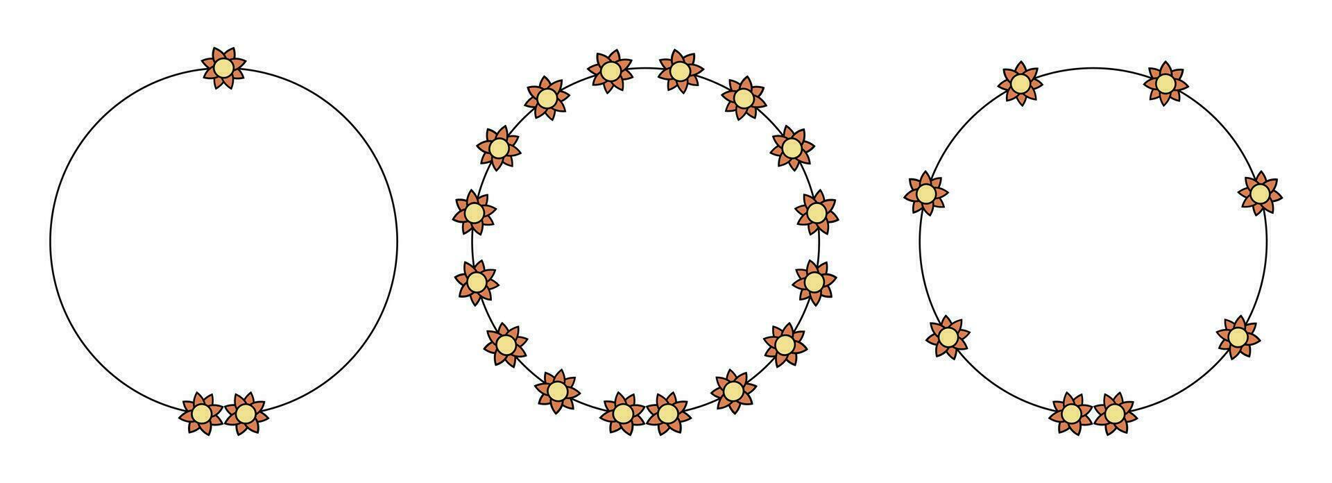 mano disegnato cerchio telaio decorazione elemento con fiori clip arte vettore