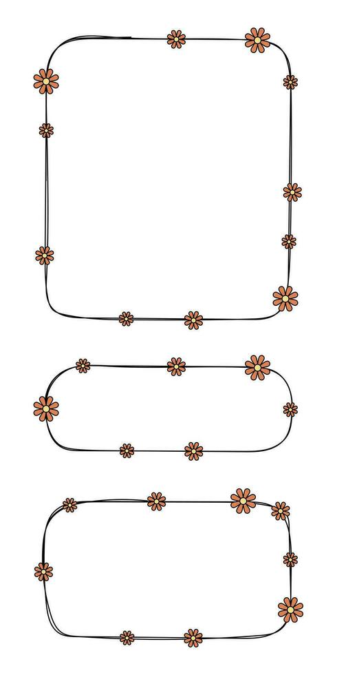 mano disegnato rettangolo telaio decorazione elemento con fiori vettore impostato