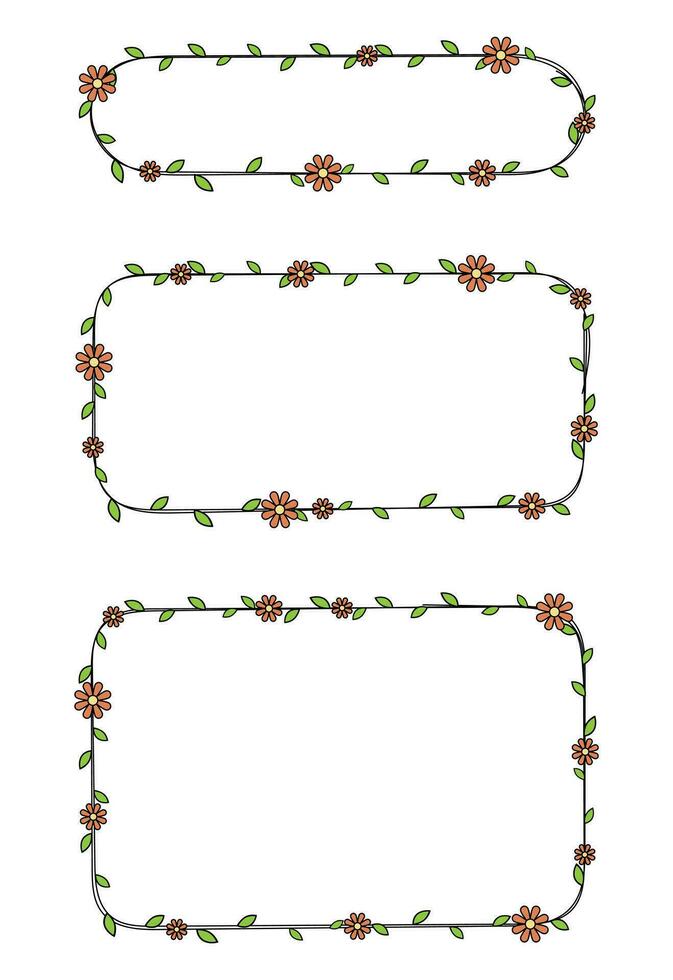 mano disegnato rettangolo telaio decorazione elemento con fiori e le foglie vettore impostato