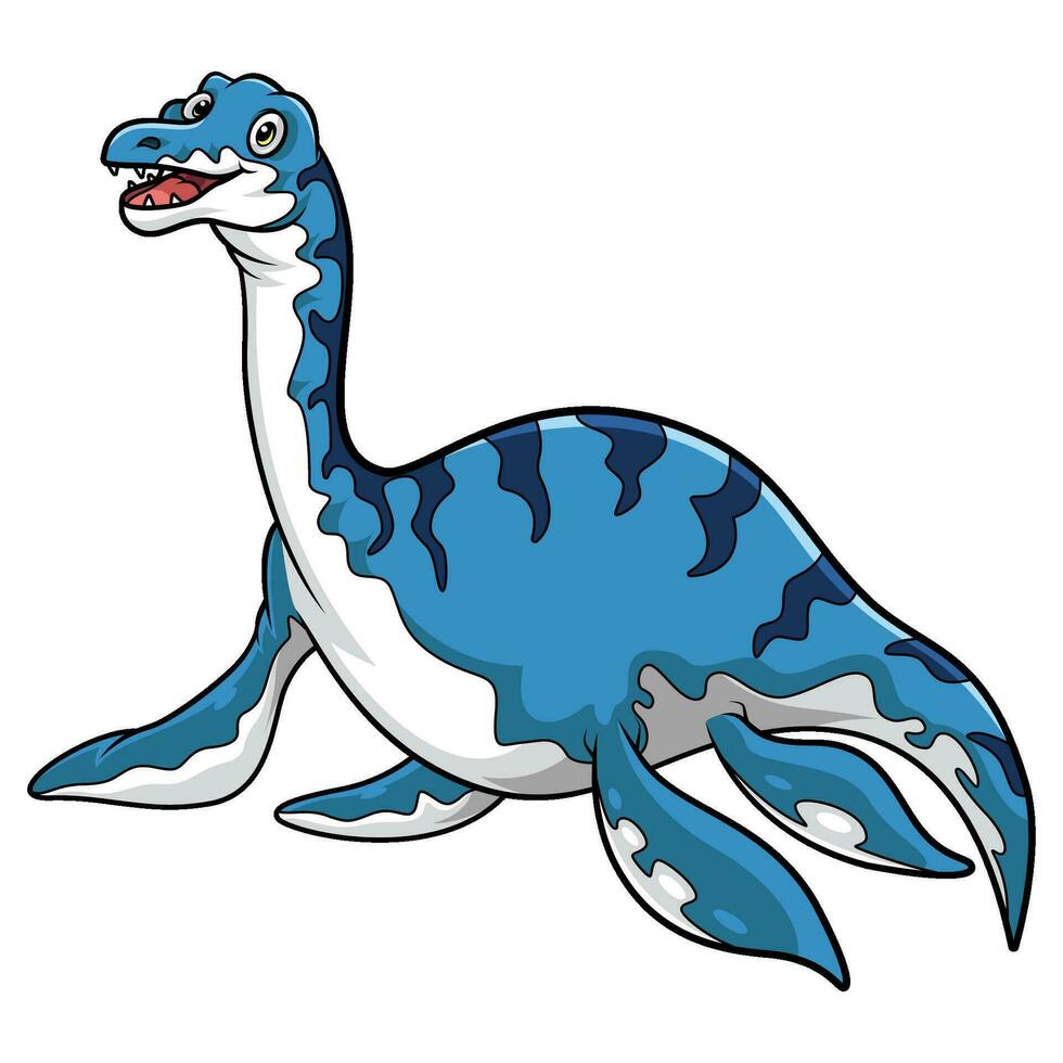 cartone animato dinosauro plesiosauro su bianca sfondo vettore