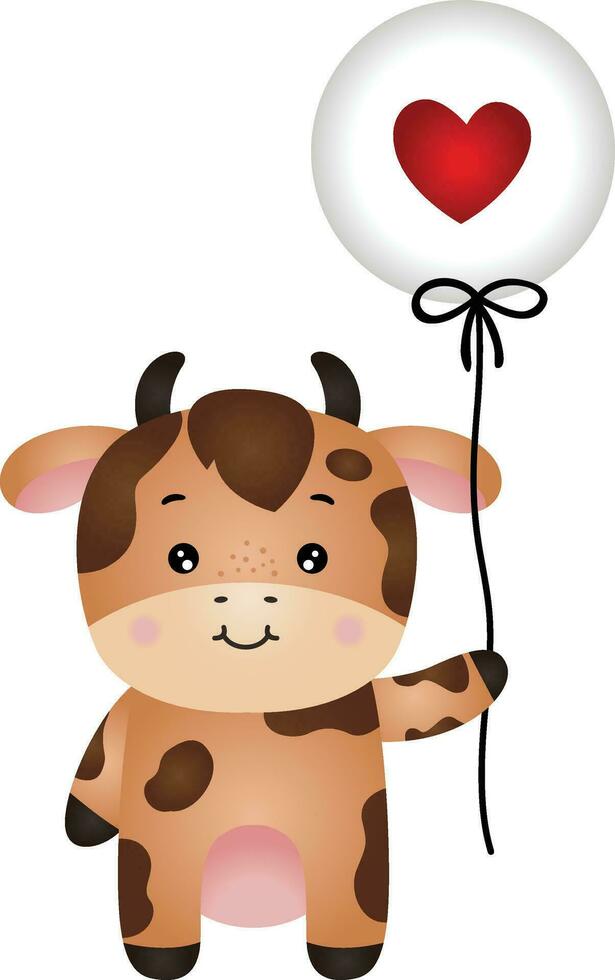 adorabile mucca Tenere un' Palloncino con cuore vettore