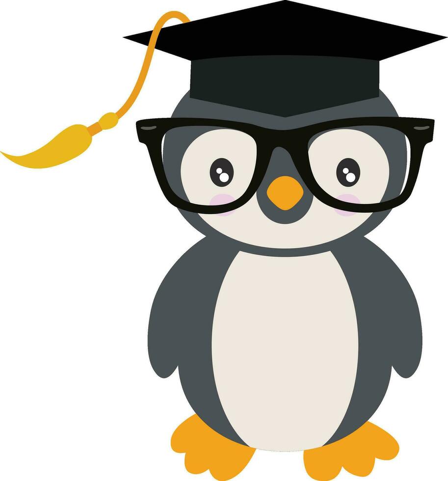 carino pinguino con la laurea berretto e bicchieri vettore