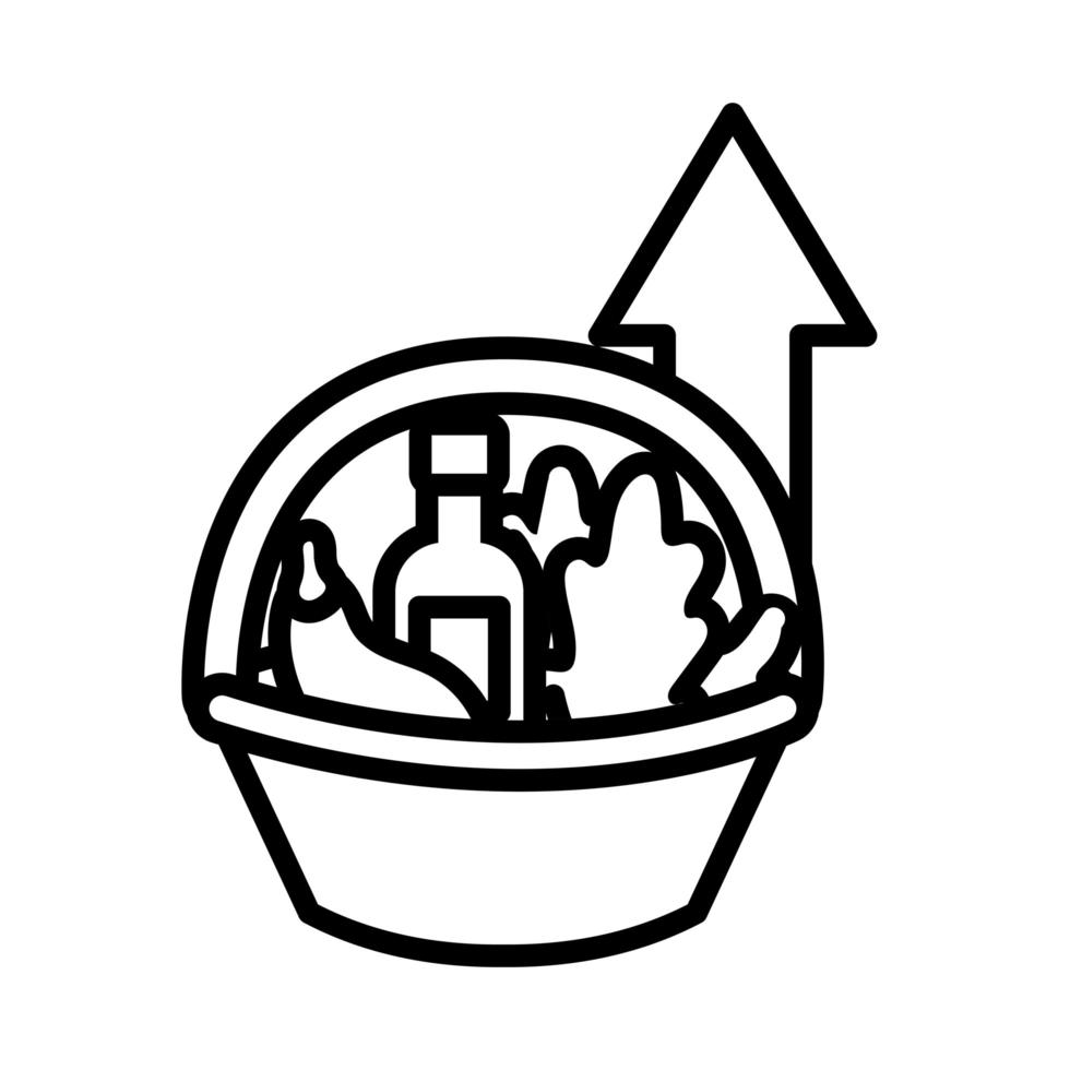 cestino della spesa con generi alimentari e stile della linea freccia su vettore