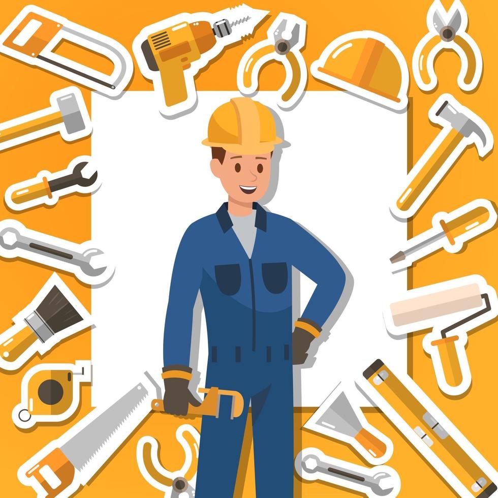 disegno dell'icona degli strumenti di lavoro e costruzione artigiano vettore