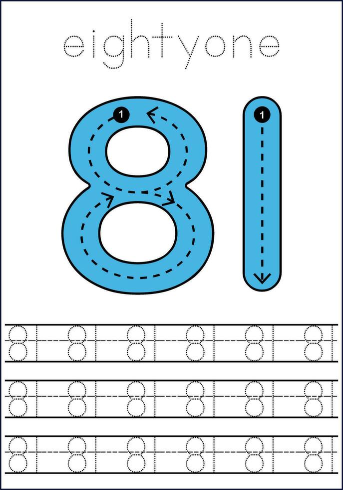 vettore numeri tracciato foglio di lavoro per bambini - tracciato tratteggiata Linee e numeri