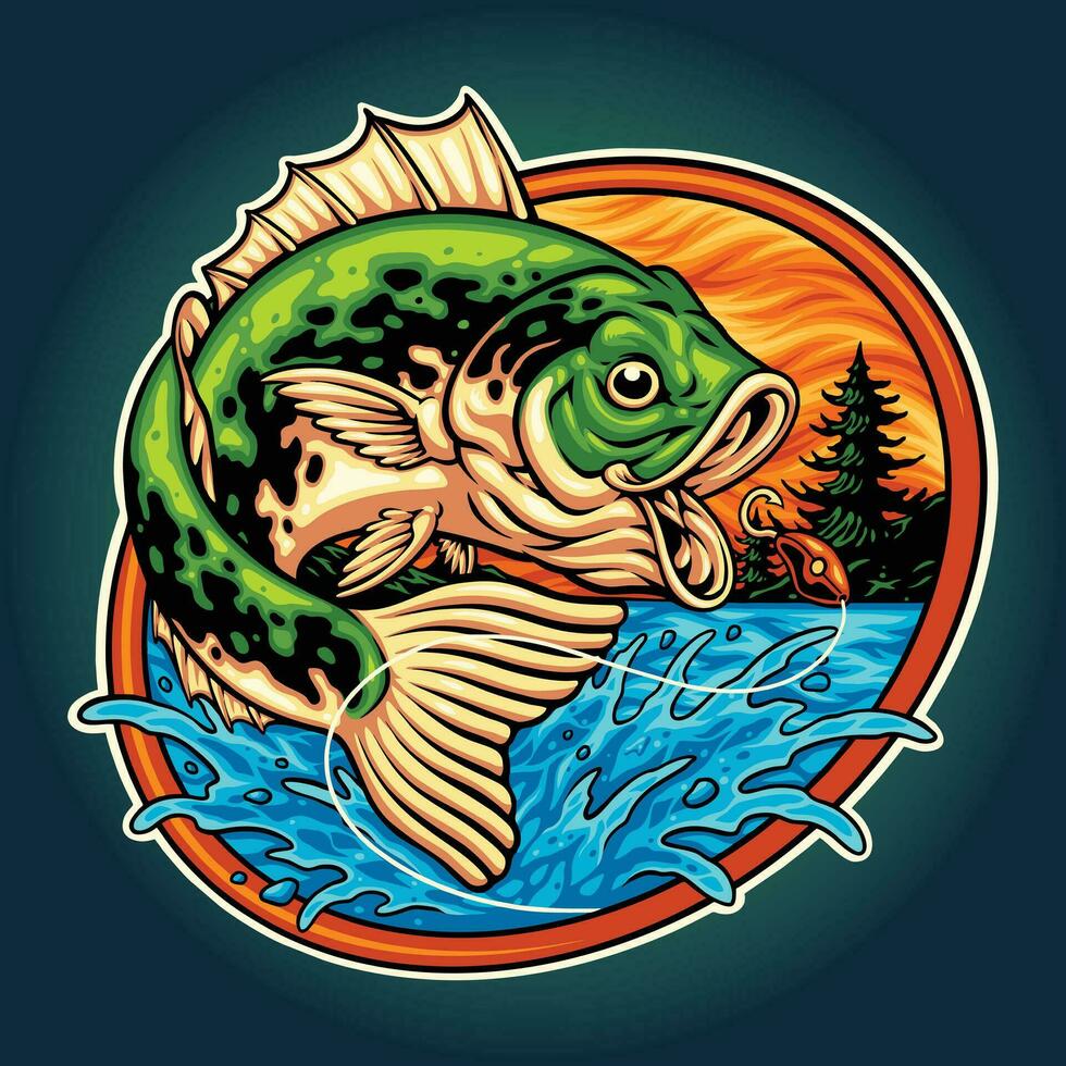 basso pesca largemouth logo illustrazione vettore