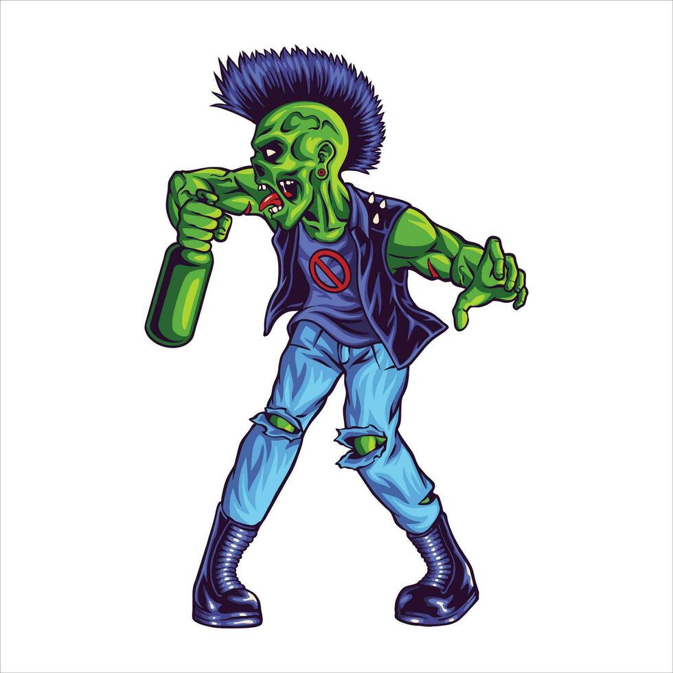 punk zombie ubriaco birra personaggio illustrazione vettore