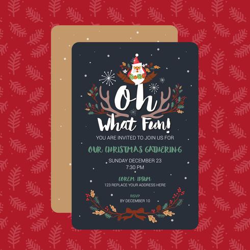 Oh What Fun Christmas Party Invitation Card Template. Vettore Ill